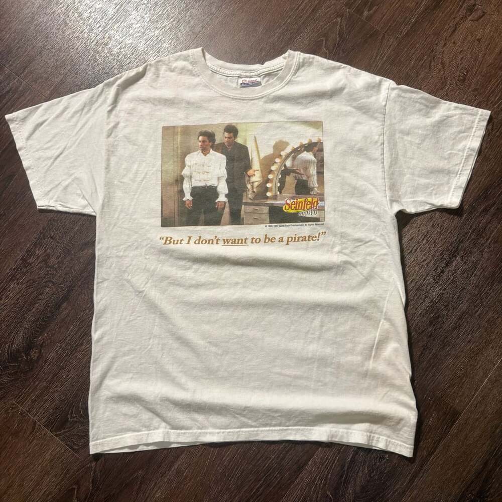 Vintage Hanes Seinfeld The Puffy Shirt Size L White Graphic T-Shirt